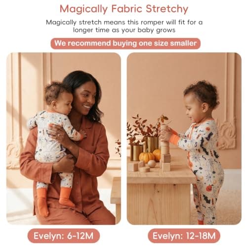 aqpa Pajamas for Baby Boys & Girls, 92% Viscose From Bamboo and 8% Spandex, Preemie & Newborn Sleepers, 2-Way Zipper PJs(Beige Halloween 3-6M) - Thumbnail 4