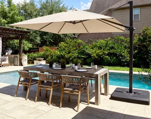 PURPLE LEAF 10' × 10' Patio Cantilever Umbrella Outdoor Square Adjustable Offset Umbrellas with 360-degree Rotation and 8 Heavy Duty Metal Ribs for Garden Deck Pool Beige - Image 1