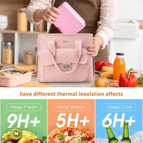 Pink Lunch Box for Women,Insulated Lunch Bag for Adults,Leakproof Lunch Tote Bag Cooler for Work,Picnic,School,Party - Thumbnail 3