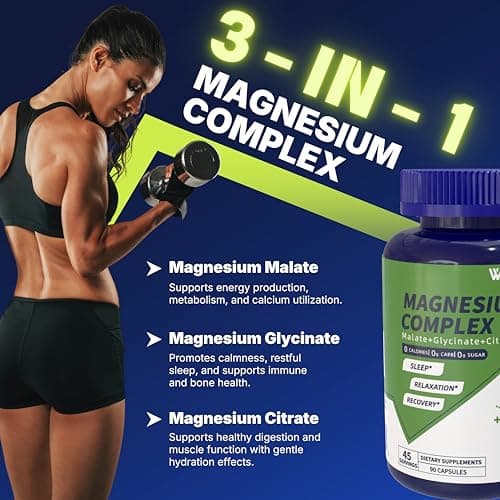 Vicwell Triple Magnesium Complex - 300mg Magnesium from Malate, Glycinate, and Citrate - Supports Stress Relief & Sleep, Nerves & Metabolism, Muscle Relaxation & Bone Health - 90 Capsules(1 Bottle) - Thumbnail 2