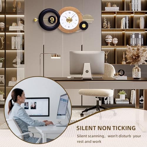 38x17 Inch Modern Silent Battery Powered Wall Clock for Living Room Decor - Thumbnail 4