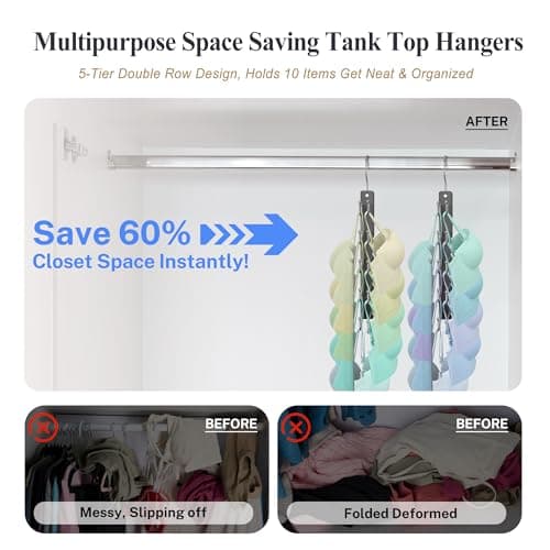 HOUSE DAY Tank Top Hanger, Dual-Row 5 Tier Space Saving Bra Hanger, Premium Lotus Wood Non-Slip Hangers with 360° Swivel Hooks, Closet Organizer for Sports Bras & Tank Tops, Cami (Black 1 Pack) - Thumbnail 4