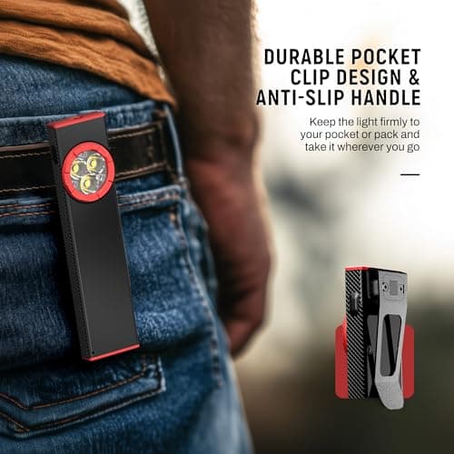 lexall EDC Flashlight, 800Lumen Rechargeable Pocket Flat Flashlight, Magnetic LED Flashlight with Clip, Dimmable Mini Area Light for Car Repairs/Inspection/Travel/Emergency/Camping - Thumbnail 6