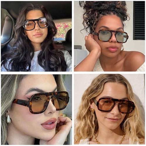 YDAOWKN Retro Square Aviator Sunglasses for Women Men Trendy Flat Top Sun Glasses UV Protection Vintage Shades - Thumbnail 3
