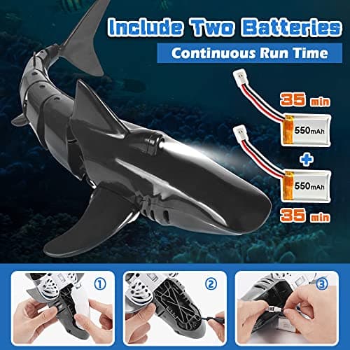 2.4G Remote Control Shark Toy 1:18 Scale High Simulation Shark for Swimming Pool Bathroom Great Gift RC Boat Toys for 6+ Year Old Boys and Girls (with 2 Batteries) - Thumbnail 2