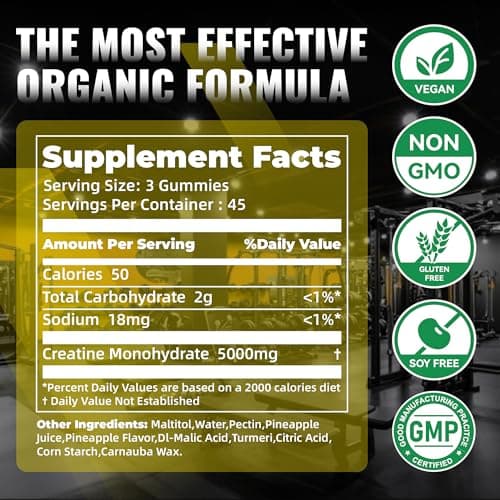 NUTRAGOGO NSF Certified Creatine Gummy - Creatine Monohydrate Gummies for Men & Women-5g of Creatine Monohydrate per Serving - Sugar Free,Vegan, Pineapple Electrolyte Chews, 135 Count - Thumbnail 3