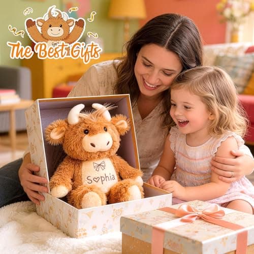 MYPHNEX Personalized Highland Cow Stuffed Animal for Girls, Custom Plush Highland Cow Baby Stuff with Name, Toys for 1 2 3 Year Old Baby Girl Boy, Customized Birthday Gifts for Infant Toddler Newborn - Thumbnail 3