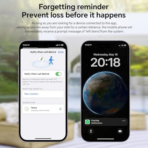 2-Pack, Bluetooth Tracker, Waterproof Locator, Works with Apple Find My App (iOS Only), Keychain/Lanyard, Item Finder for Luggage/Keys/Suitcase, Replaceable Battery, White - Thumbnail 4