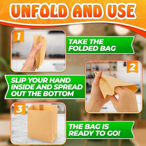 Set of 120 Tiny Small Brown Paper Bags - Sturdy Brown Lunch Bags for Snacks, Pastries, Cookies & Candies, Party Favors and Gifts - Durable & Convenient Size (7.9x1.6x3.9") Great for Home and Business - Thumbnail 6