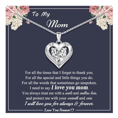 Sistble Valentines Day Gifts for Mom, Mom Birthday Gifts from Daughter Son I Love You Heart Necklace Christmas Retirement Gift for Women Jewelry