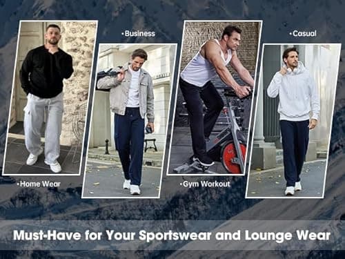 Deyeek Mens Cargo Sweatpants with Pockets Baggy Fleece Sweatpants Men Jogger Pants Winter Thick Cotton Sweat Pants for Men Navy Blue - Thumbnail 6