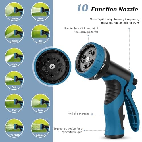 Advinski Garden Hose 100FT, Water Hose with 10 Function Nozzle, Garden Hose Metal with Leak-proof Connectors, No-Kink, Lightweight, Puncture-proof, Pet-proof, Sturdy, 550PSI, Hose for Outdoor, Yard - Thumbnail 3