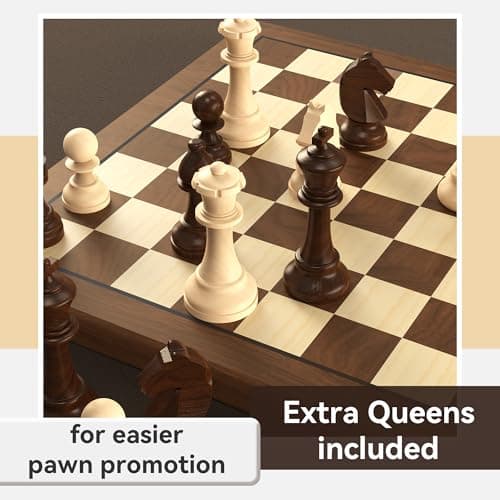 doowroodni Wooden Chess Pieces Large 3.75inch King Set of Luxury Staunton Wood Chessmen with 2 Extra Queen for Chess Board Game (Chess Pieces Only), Velvet Storage Bags Included - Thumbnail 6