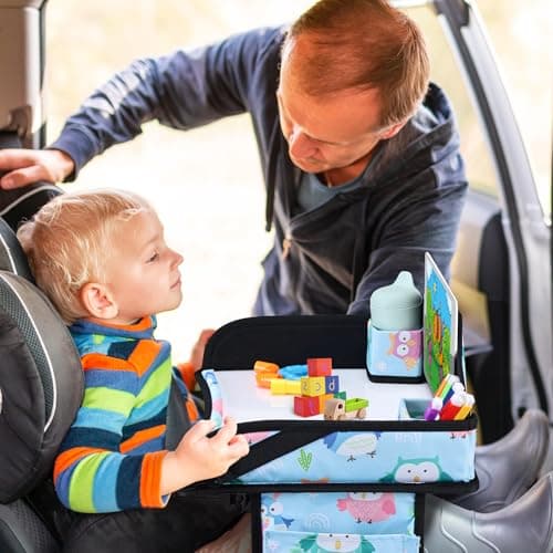WENRENER Kids Travel Tray, Car Seat Tray for kids Travel, Toddler Road Trip Essentials With Drawing Kit, Toddler Lap Desk Organizer for Car, Carseat Table for Airplane - Thumbnail 4