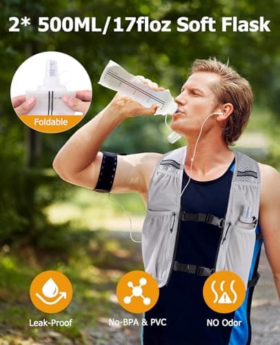 NOOLA Running Vest for Women Men, Lightweight Hydration Vest with Dual 500ML Soft Flasks, Water Backpack Hydration Pack, Adjustable Running Tail Chest Bag for Hiking Race Marathon Cycling (Grey) - Thumbnail 3
