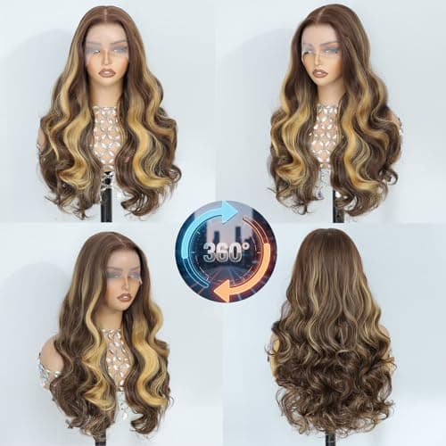Barbique 26 Inch Highlight Synthetic Lace Front Wig for Black Women, 13x6 HDLace Pre Plucked with Baby Hair, Long Wavy Heat Resistant Hair, Natural LookGlueless Wig Suitable for Daily Party Wear - Thumbnail 6