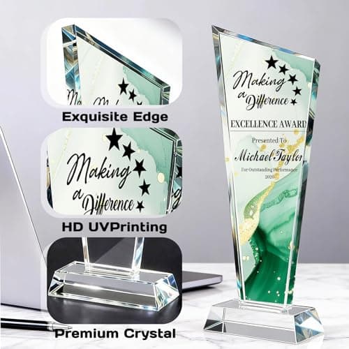 Custom Crystal Trophy Award, Personalized Trophy with Photo Text Logo, Award Trophy for Employee, Graduation Gifts, Employee of the Month, Teacher Appreciation Gifts, 1st Place Trophy (Style2) - Thumbnail 6