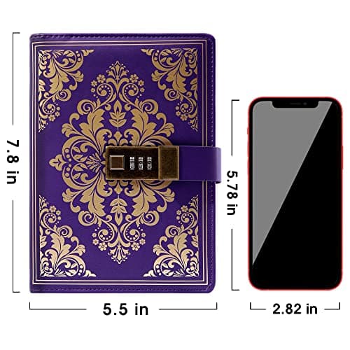 CAGIE Lock Journal for Women Vintage Refillable Diary with Lock 224 Pages Leather Locked Journal for Personal Secrets Writing (Purple) - Thumbnail 4