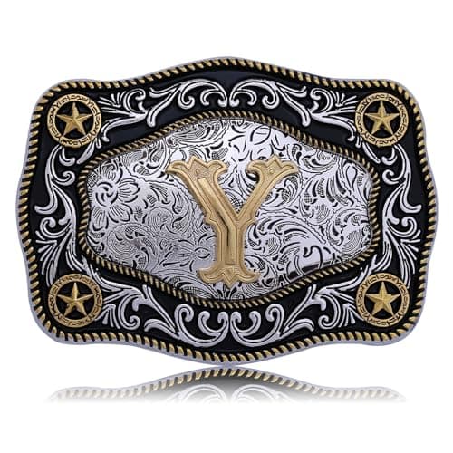 Absbolo Western Belt Buckle Initial Letters ABCDJMR to Z Large Gold Cowboy Belt Buckle for Men Women Y