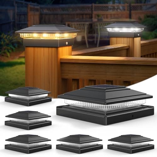 VOLISUN Solar Fence - Post Lights, Solar Post Cap Light Outdoor Waterproof 6pack, Black Deck Cap Light Solar Powered, for 4x4 5x5 6x6 Wooden/Vinyl Post