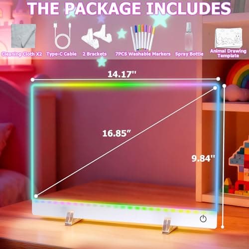 16.8-Inch Led Drawing Board for Kids: Rechargeable Lumiboard LED Drawing Tablet with 7 Colors&3 Dynamic Modes Dry Erase Boards Light Up Drawing Board Toys Birthday Gifts for Grandkids Girls Teens - Thumbnail 6