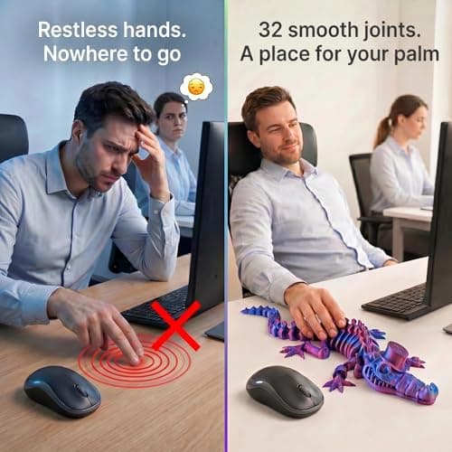 WISWIK 3D-Printed Desk Pet for Office: 32 Articulated Alligator Smooth Touch Twist Stroke Unwind - Help Ease Stress After 3 Hours at the Desk - Gift for Coworkers - Thumbnail 2