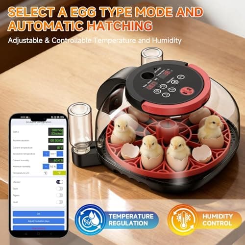 Full Automatic Egg Incubator WiFi with Camera, Automatic Egg Turner, Humidity and Temperature Control, APP Notification, Egg Candler, Smart Incubators for Hatching 12 Eggs, Chicken, Pigeon and Quail - Thumbnail 3