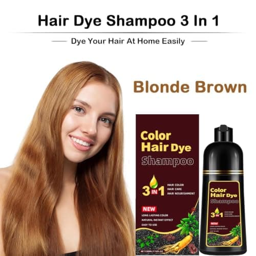 Golden Brown Hair Dye Shampoo 3 in 1, Instant Root Touch Up for All Hair Types & Full Hair Color, Lasts Up to 30 Days, Natural-Looking Color for Women & Men Champu Para Canas Easy Application - Thumbnail 2