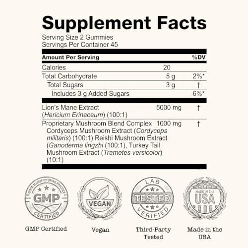 Zenium - Mushroom Complex 90 Gummies of 5000mgs of Lions Mane, 1000mgs of Reishi, Cordeyceps & More | Relieve, Tension, Worry & Irritability | Calm Mind & Body | Ayurvedic | Natural Relief Supplement - Thumbnail 5