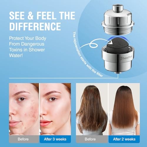 Wheelton Shower Filter - Upgraded Compressed Carbon Shower Head Filter for Hard Water, Remove Chlorine Fluoride, Heavy Metals, Chemicals to Revitalize Dry Itchy Skin (WS1) - Thumbnail 4