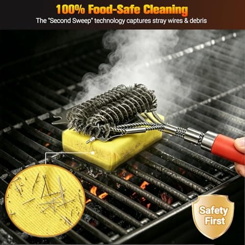 Professional 3-in-1 Grill Brush and Scraper with Safety Second Sweep Sponges - 18" Detachable Long Handle BBQ Cleaner for Heavy Duty Grime - Ideal Father's Day Grilling Gift for Men (Orange) - Thumbnail 3