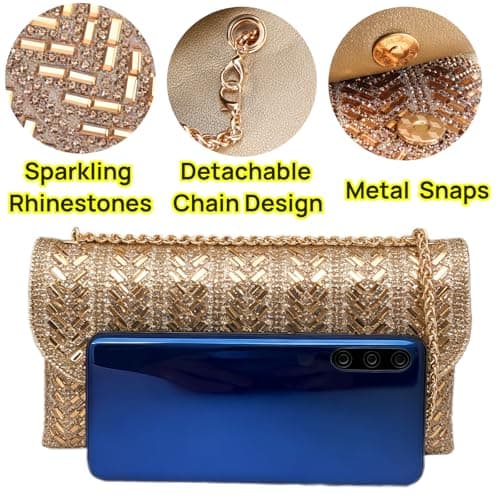 LUKLUKTAISUN 2026 Rhinestones Clutch Purses for Women 3d Evening Bags PU Leather Handbag for Cocktail Prom Party Wedding(Gold) - Thumbnail 3
