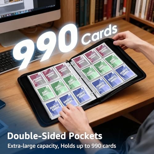 990 Pockets Card Binder for Pkm Cards - 9 Pocket Trading Card Album with 55 Pages & Display Chain - Portable Zipper Carrying Case for Baseball, Football, TCG Collector (Red) - Thumbnail 2
