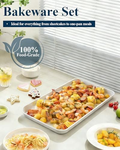 Ymiton 7PCS Nonstick Baking Sheet Set - 10x15in Jelly Roll Pan with Wire Rack, Silicone Spatula & 4 Cookie Cutters, Thickened Carbon Steel, Oven Safe 450°C, Salted Gray - Thumbnail 3