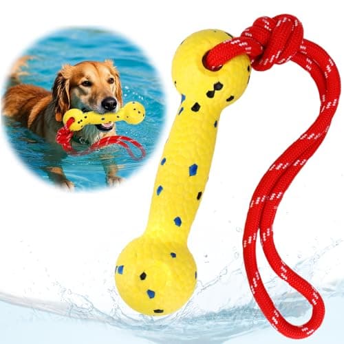 Mity rain Floating Dog Toys –E-TPU Water Pool Fetching Toy with Rope for Small Medium Large Pet, Bumper Shape Indestructible Interactive Dog Chew Toys for Summer Outdoor Training Fun (Yellow)
