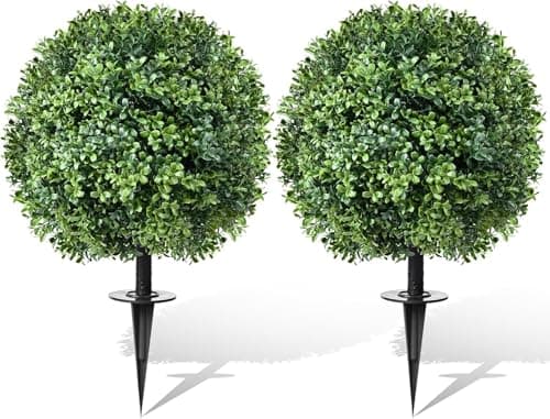 Artificial Topiary Bushes for Outdoors with Spike, Boxwood Ball Fake Shrubs UV Resistant Faux Plants for Indoor Outdoor Fall Thanksgiving Halloween Decor (Artificial Topiary Boxwood Ball Tree) - Image 1