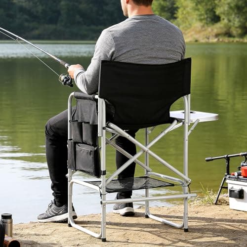 JXUFDHO Makeup Chair for Makeup Artist 41'',Tall Directors Chairs Foldable with Side Table Cup Holder Storage Bag and Footrest, Folding Chair Makeup Chair for Clients 400lbs Capacity - Thumbnail 4