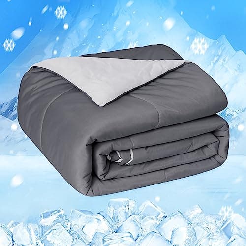 HOMFINE Cooling Comforter Japanese Double-Sided Cold Tech Fabric Cooling Blanket for Night Sweats Hot Sleepers, Q-Max 0.45 Soft Breathable Silky Smooth Lightweight Grey Summer Comforter Queen - Image 1