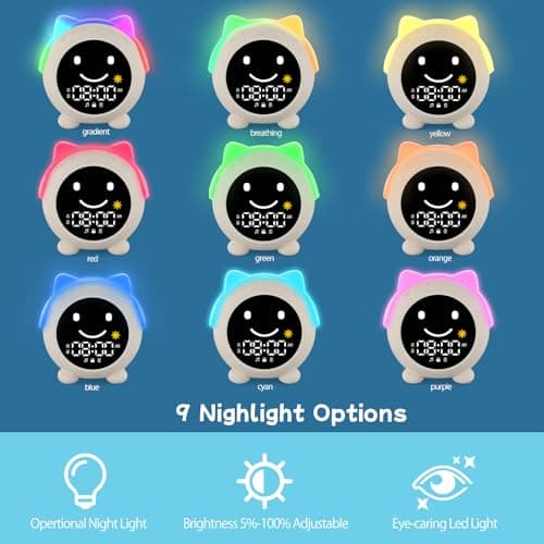 JAHUYU Kids Alarm Clock with Sleep Training, LED Night Light, Bluetooth Music, Multi-Color Display, Sound Machine, OK to Wake Light for Toddlers and Children - Thumbnail 5