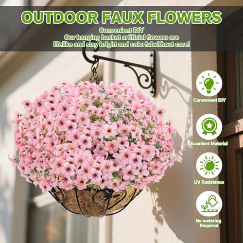 LetuoClips Artificial Flowers Fake Plants for Outdoors Spring Decoration, 13Bundles Silk Realistic UV Resistant Faux Flowers for Outside Planter Porch Yard Patio Garden Home Indoor, Pink - Thumbnail 2