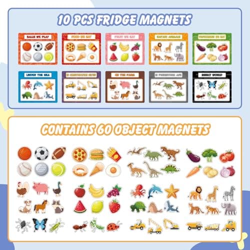 Magnetic Sorting Toys,10Pcs Refrigerator Magnets for Kids, Animals Food Car Magnetic Category Recognition for Kids Learning Fine Motor Skills Boys Girls - Thumbnail 2