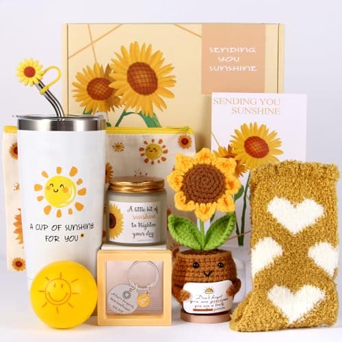 10Pcs Sunshine Gift for Women - Unique Care Package with Sunflower Gifts, Friendship Box of Sunshine for Mom Sister Wife, Get Well Soon & Birthday Present, Self Care Basket for Women Recovery - Image 1