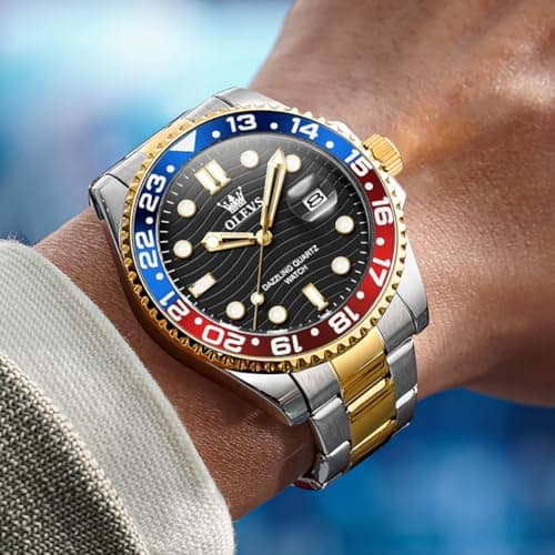OLEVS Luxury Watches for Men Black Face Two Tone Mens Watch Casual Stainless Steel Waterproof Watch for Men Analog Quartz Day Date Fashion Men's Wrist Watches Relojes para Hombres - Thumbnail 2