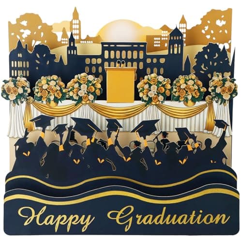 FaCraft 3D Pop Up Graduation Card 2026 - Handmade Gold Foil 5-Layer Large 8.5"x8" Panoramic Happy Graduation Cards - Congrats Grad Card with Envelope, Blank Insert, Seal (Campus to Future) - Image 1