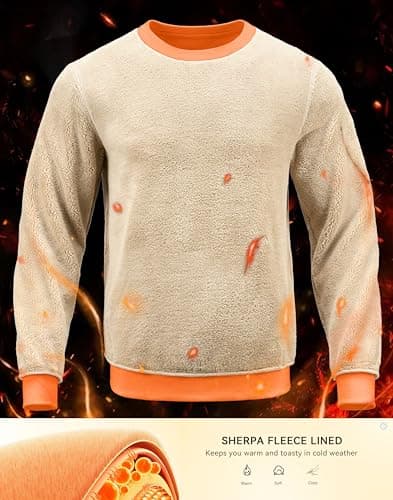 G Gradual Sherpa Lined Sweatshirts for Men Fleece Crewneck Sweatshirt Pullover Warm Shirts for Winter, Bright Orange, Medium - Thumbnail 4
