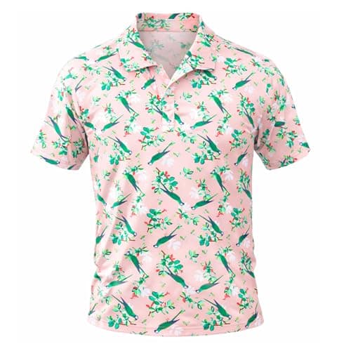 Partner Sportswear Golf Shirts for Men, Short Sleeve Print Moisture Wicking Wrinkle Resistant Collared Shirt, Stylish Cruise and Resort Wear for Men, Royal Parrot (S) - Image 1