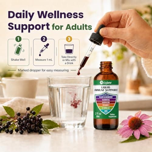 Cofure Zinc Quercetin Vitamin C D3 Liquid Immune Support with Organic Echinacea Elderberry, Immune Defense Drops Supplement for Adults- Vegan, Non-GMO, Gluten Free - 2 Fl Oz, 60 Servings - Thumbnail 5