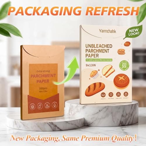 Yarmchahk 200pcs Unbleached Parchment Paper Sheets, 9x13In Precut Cooking Paper Liners for Baking Sheets, Air Fryer, Microwave, Grilling, Oven, Non-Stick,Non-Toxic, Oil Proof, Food Grade - Thumbnail 2