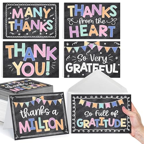 Hadley Designs Bulk Thank You Cards with Envelopes - 54 Kids Thank You Cards For Teachers, Cute Thanks Blank Cards and Envelopes, Fun Appreciation Note Card for Birthday, Baby Shower & Small Business - Image 1