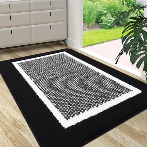 Colorxy Indoor Door Mat, Non-Slip Absorbent Resist Dirt Entrance Mat, Sturdy Low-Profile Inside Floor Carpet Mats, Washable Front Entry Doormats for Entryway, 59''x36'', Black - Image 1